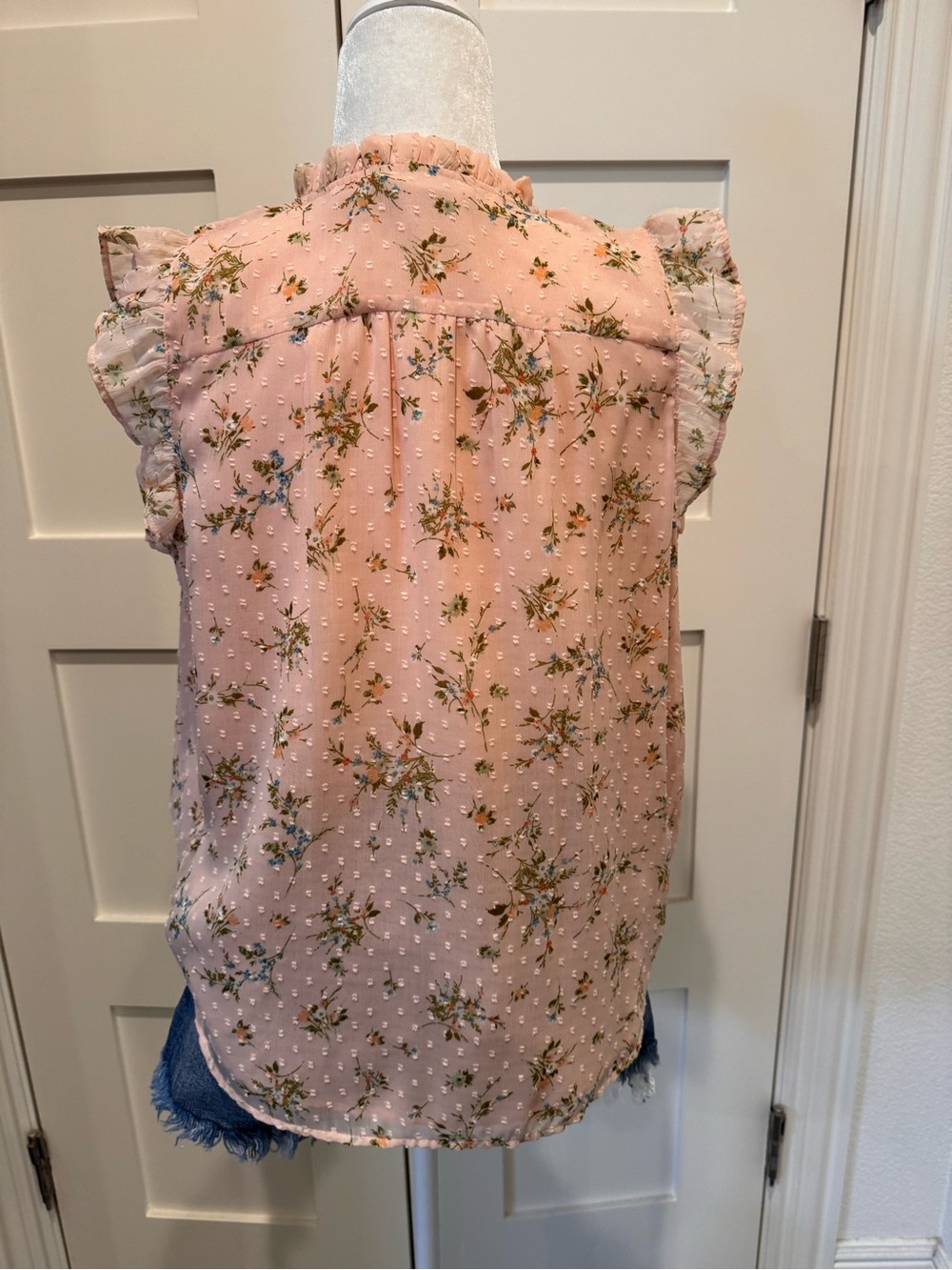 LOFT Blush Pink Floral Ruffle Neck Tank - Picture 4 of 5